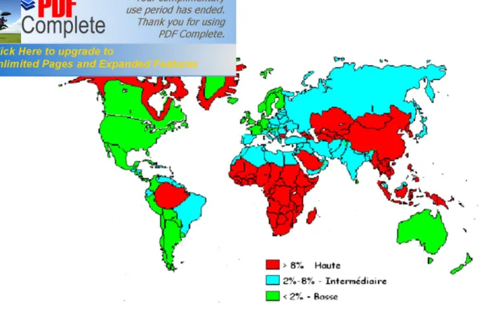 fig 6 : Répartition géographique du VHB dans le monde 
