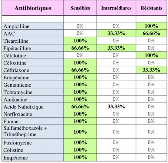 Tableau IX  : Profil de sensibilité d’Entérobacter spp
