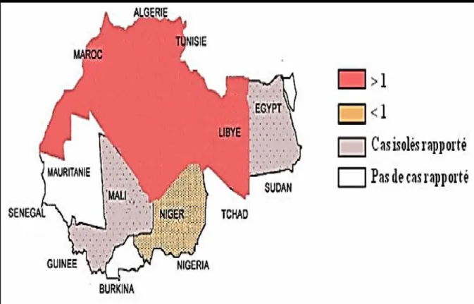Figure 2: Distribution de l'Hydatidose en Afrique du Nord [84] 