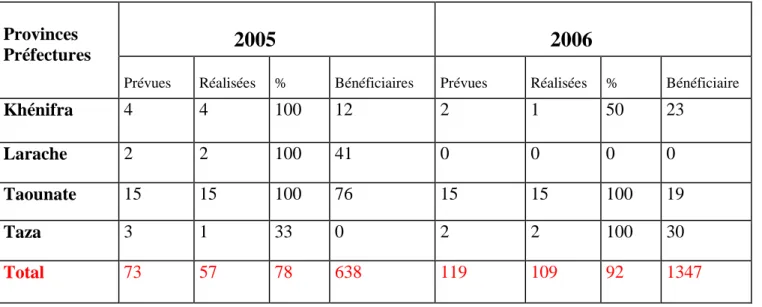 Tableau N° 5  : Bilan de réalisation des séances d’information du personnel  Maroc, années 2005-2006 (26) 