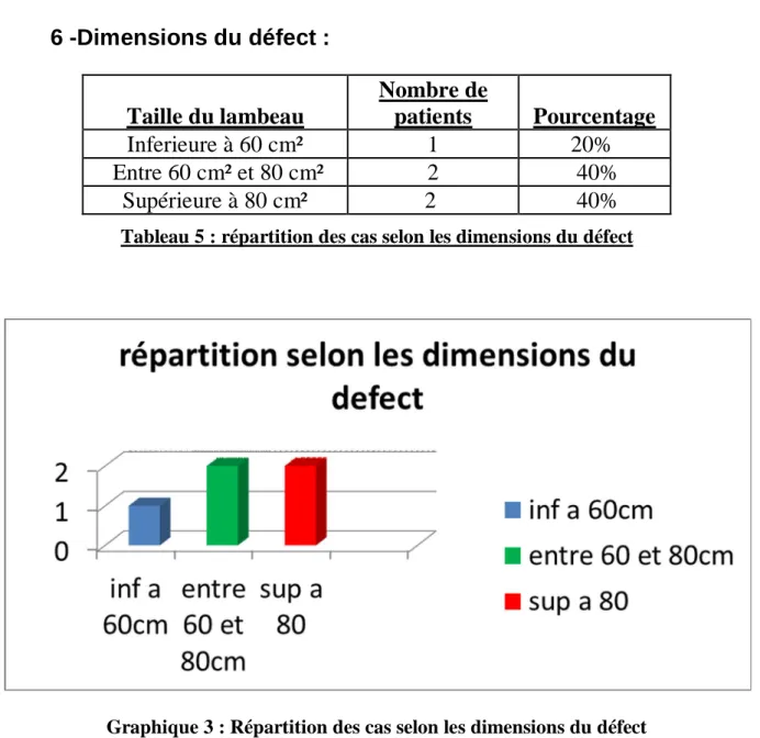Tableau 5 : répartition des cas selon les dimensions du défect 