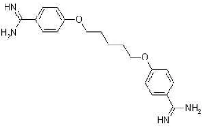 Fig. 18: Structure chimique de 4,4’-Diamidino-α,ω-                        diphenoxypentane di-isethionate (Pentamidine)  [58] 