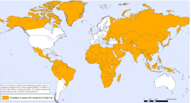 Figure 8 : Répartition d’hépatite B dans le monde, 2012 [75]. 