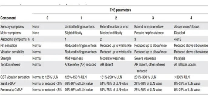 Tableau II : Components of the Total Neuropathy Score (TNS) 