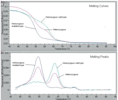 Figure 9: Résultats de l’étude d’un polymorphisme par mesure   du point de fusion par PCR en temps réel 
