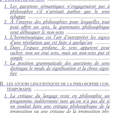 Table analytique des matières