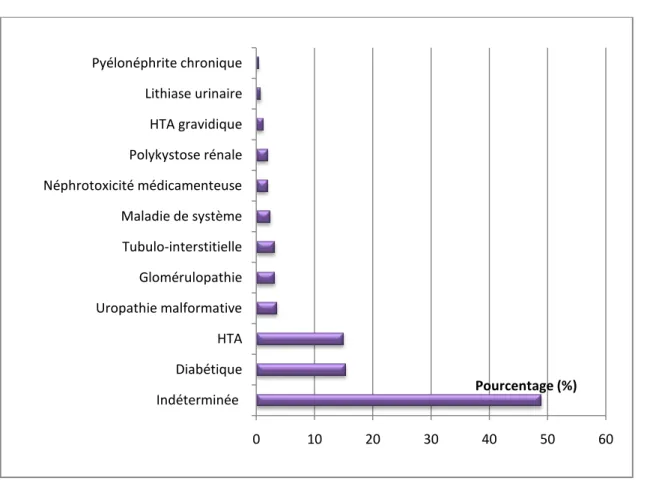 Figure 6 : Les différentes néphropathies causales de l’IRCT chez nos patients 2.3.  Séances d’hémodialyse : 