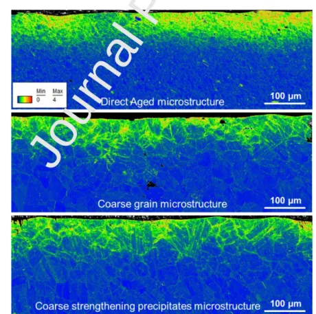 Figure  4  presents  local  misorientation  EBSD  maps  obtained  for  the  three  studied  microstructures  after SP2