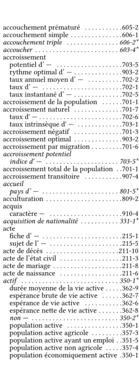 table de mortalité —  . . . . . . . . . . . . . 435-2 absence . . . . . . . . . . . . 