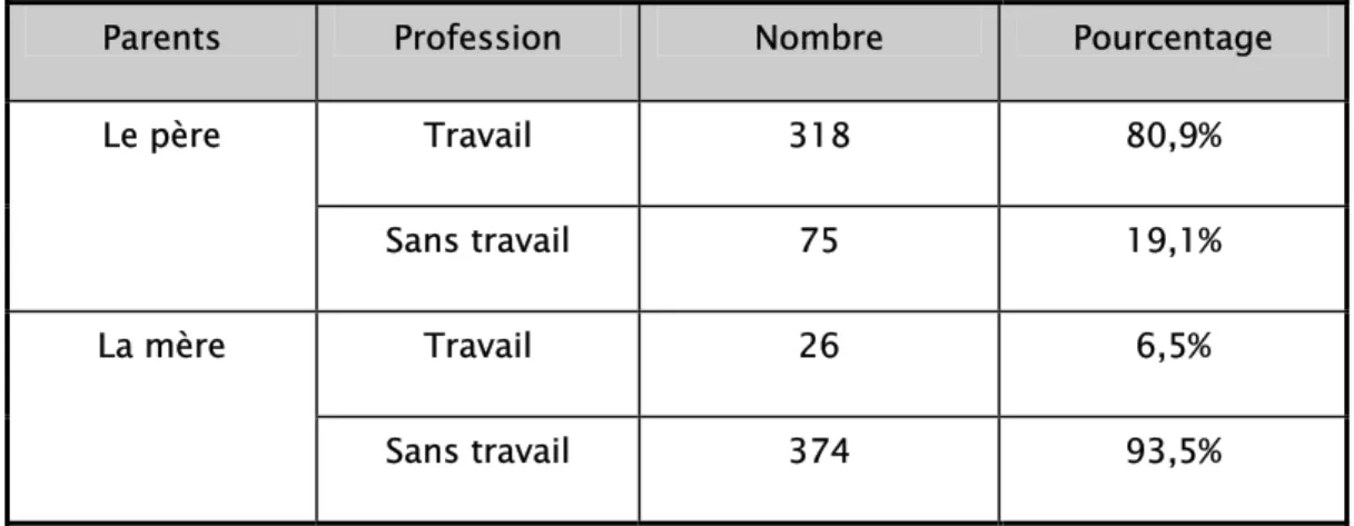 Tableau IV : Profession des parents 