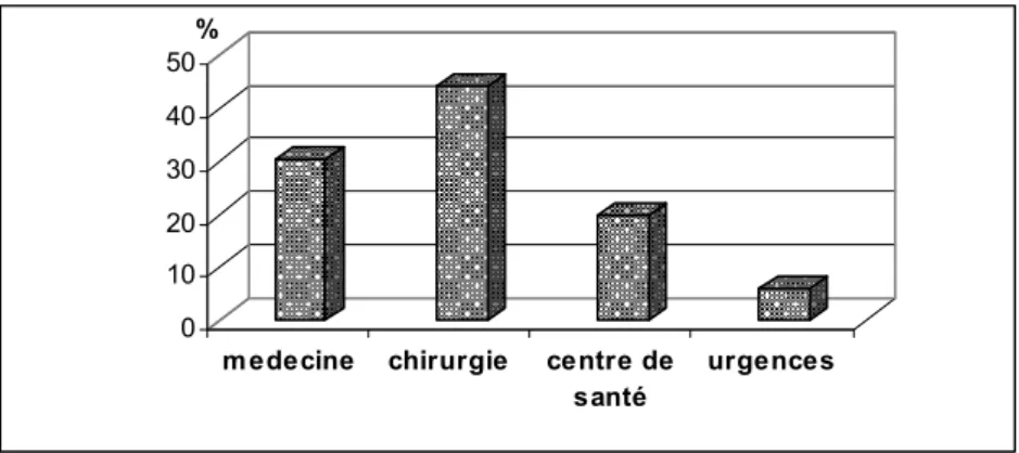 Figure 10 : Répartition des infirmiers selon le service actuel 