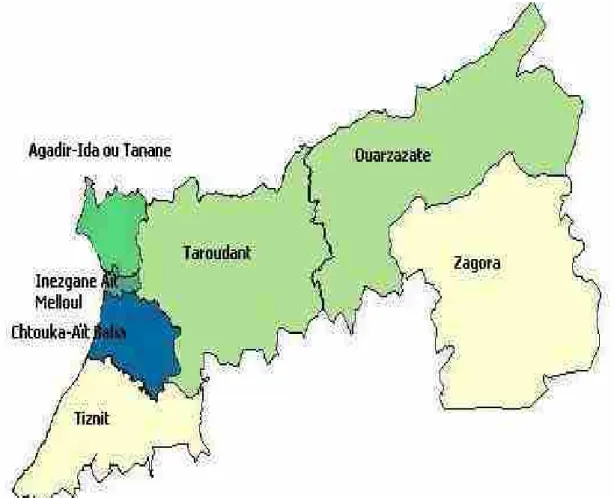 Figure 1: Découpage administratif de la région Souss-Massa-Draa. 