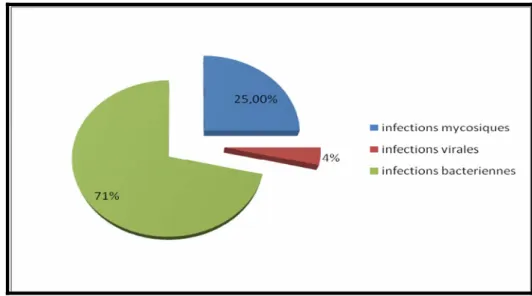 Figure 13 : répartition des différentes infections selon la nature des agents pathogènes  6