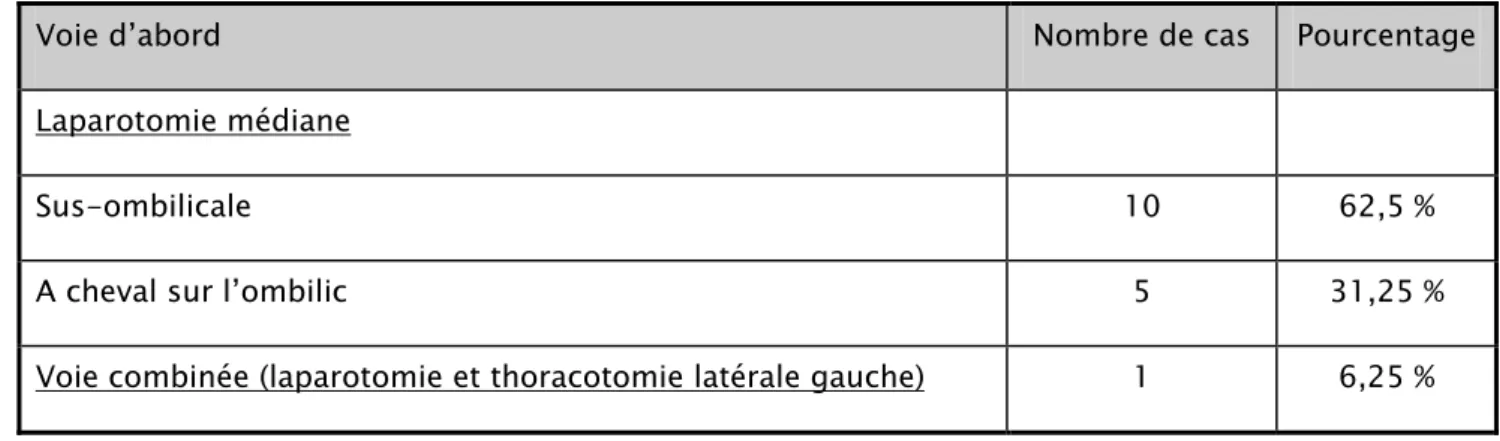 Tableau III : Voie d’abord chirurgicale 