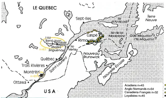 Figure 2 Lieux d ‘origine des participants au Québec.