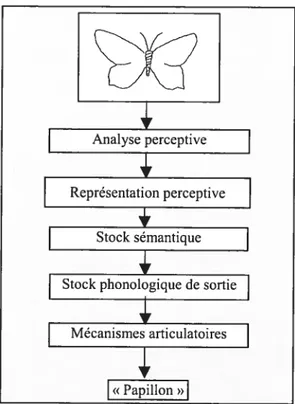 Figure 1. Schéma boxoÏogique du processus de dénomination (Ettis et aC, 1992,).