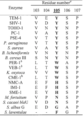 Table 2.2. Sequence alignment ofresidues 103—107 for major representatives ofClass-A f3- f3-lactamase