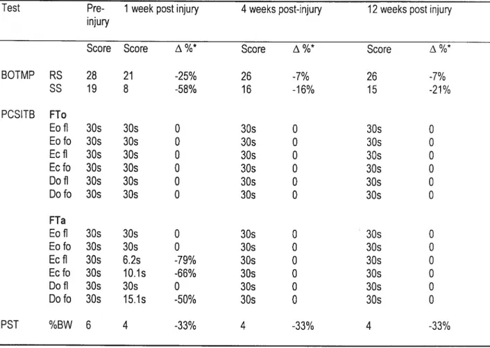 Table 1: Balance scores