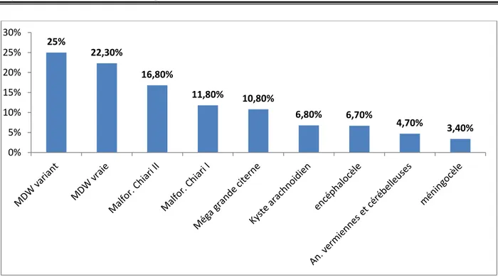 Figure 3 : Pourcentage des malformations de la fosse postérieure recensées dans notre étude