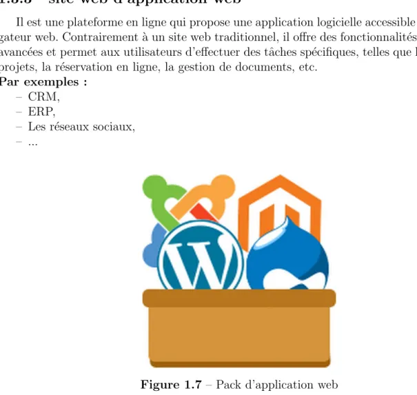 Figure 1.7 – Pack d’application web Fonctionnalit´ es techniques :