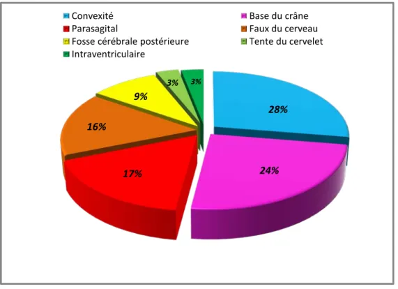 Figure n°4 : Répartition des patients selon la topographie du méningiome. 