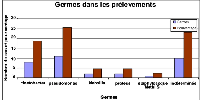 Figure 8 : Les germes retrouvés dans les différents prélèvements réalisés 