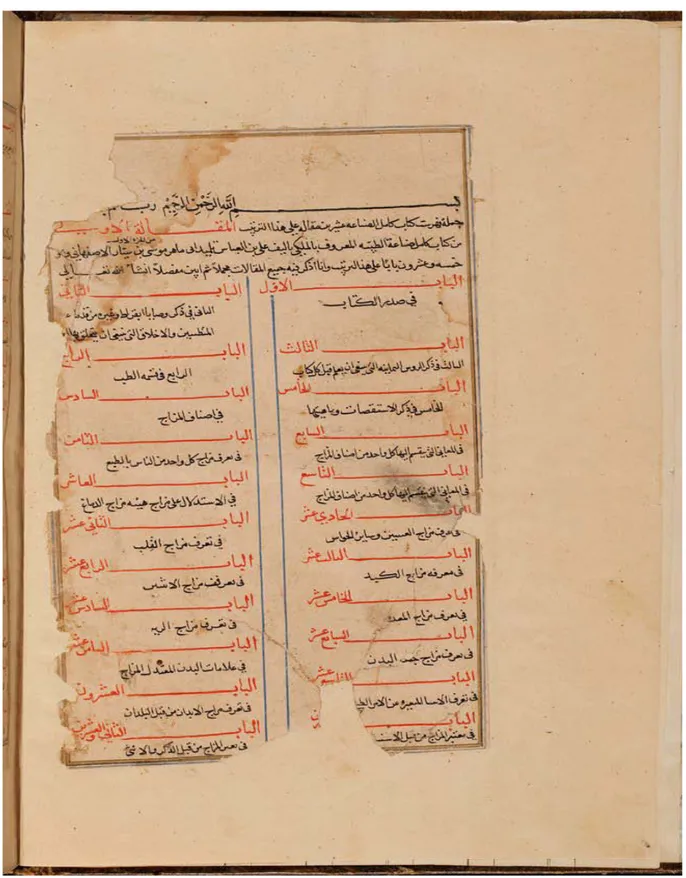 Figure 25 : le plan du premier livre de l’ouvrage « Al Kitab Al Malaki » d’Al Majoussi 