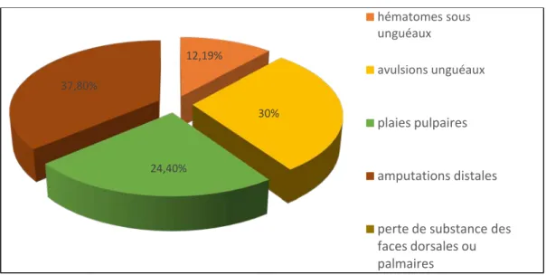 Figure 16  : Répartition des différents types de lésions des parties molles 