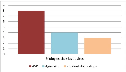 Figure 7: Répartition des étiologies chez les adultes  2.  Répartition des étiologies chez les hommes : 