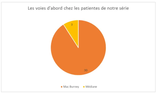 Graphique 8 : Les voies d'abord chez les patientes de notre série Gestes : 