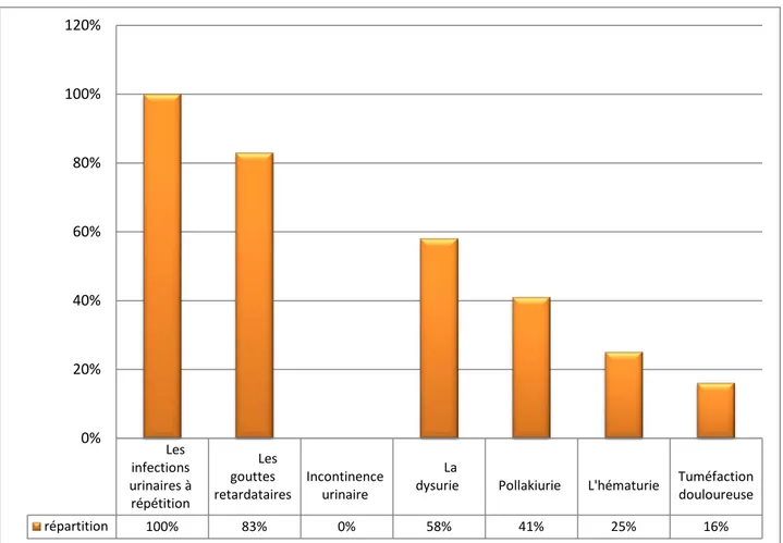 Figure N°14 : Récapitulatif de la répartition des symptômes chez nos patientes. 