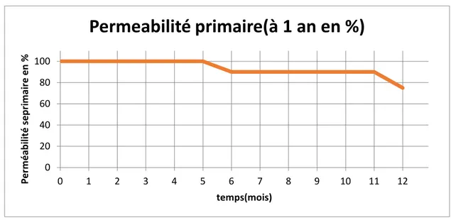 Figure 16: Le taux de  perméabilité primaire à 12mois  3.2.  Le taux de  perméabilité secondaire à 1 an 