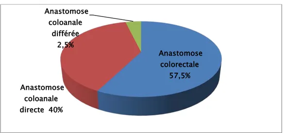 Figure 13: Types d’anastomoses réalisées chez les patients ayant bénéficié   d’une résection rectale antérieure 