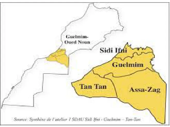 Figure 1 : Découpage géographique  des provinces de la région de Guelmim Oued Noun 