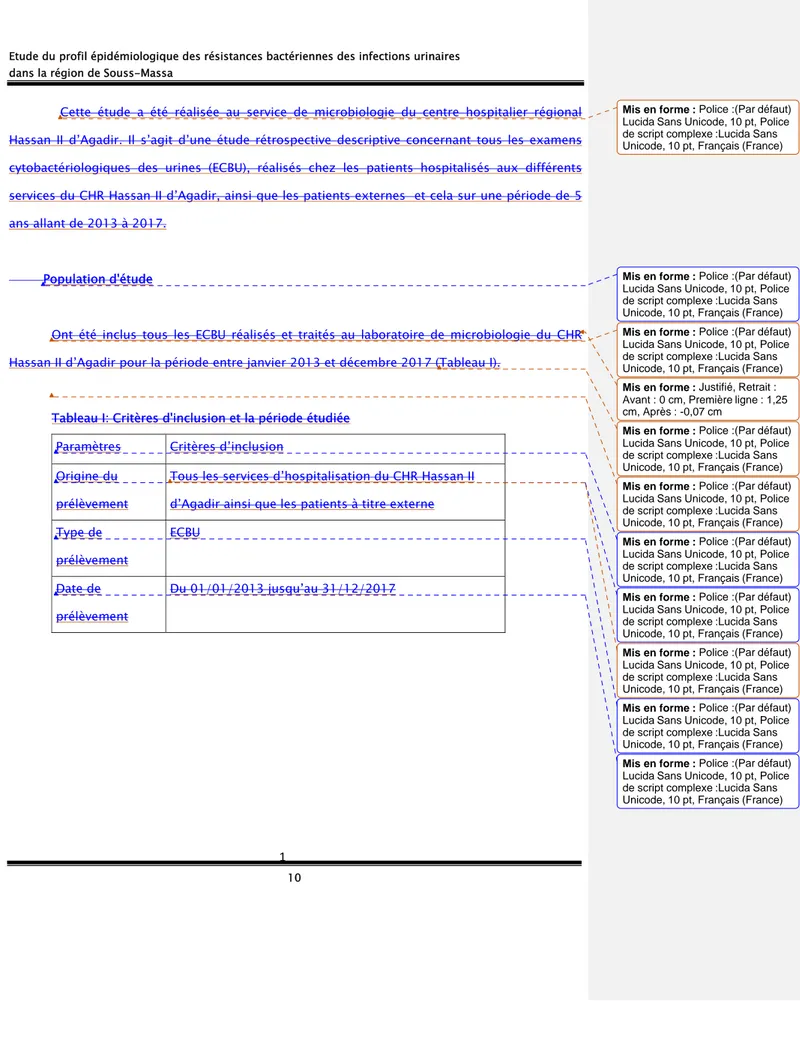 Tableau I: Critères d'inclusion et la période étudiée   Paramètres  Critères d’inclusion 