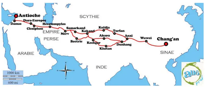 Figure 9 : Carte géographique représentant la route de la soie [174] 