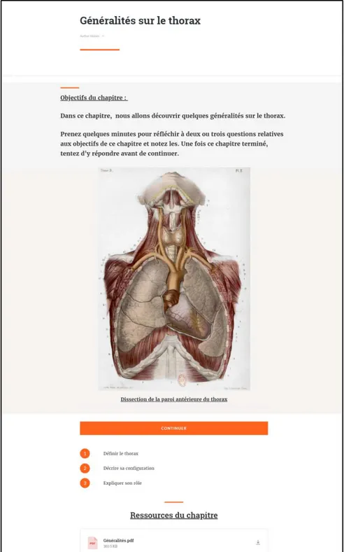 Figure 10: Ecran de contenu de la section «Anatomie » : Objectifs et  ressources du chapitre