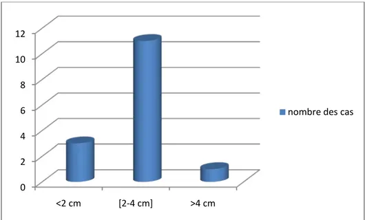 Figure 6: Répartition des patients selon la taille de la tuméfaction en tranches dans notre série