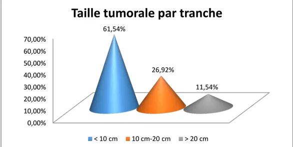 Figure 7 : répartition des patientes par tranches de taille tumorale. 