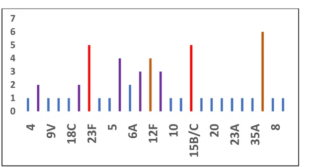 Figure 13:Evolution des sérotypes responsables des Méningites à Pneumocoque 