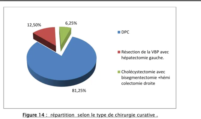 Figure 14 :  répartition  selon le type de chirurgie curative . 