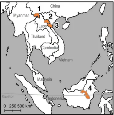 Fig. 1. Zones d’étude en Asie du Sud-Est. Fig. 1. Study areas in Southeast Asia.