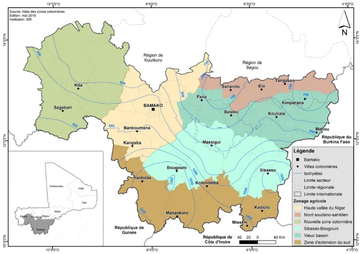 Fig. 1. Présentation de la zone cotonnière du Mali. Fig. 1. Presentation of the cotton belt of Mali.