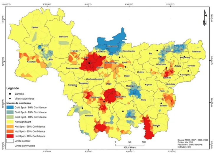 Fig. 3. Disparités de croissance démographique entre 1998 et 2009. Fig. 3. Disparities in population growth between 1998 and 2009.