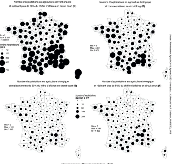 Fig. 3. Localisation des types d’exploitations agricoles en transition par département en 2010