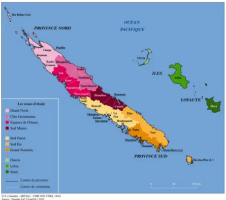 Fig. 1. Découpage géographique de la Nouvelle-Calédonie, provinces et zones d’enquête