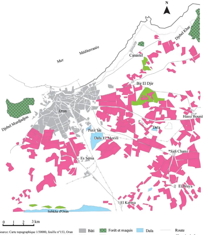 Fig. 2. La répartition du vignoble à Oran en 1957. Fig. 2. The distribution of the vineyard in Oran in 1957.