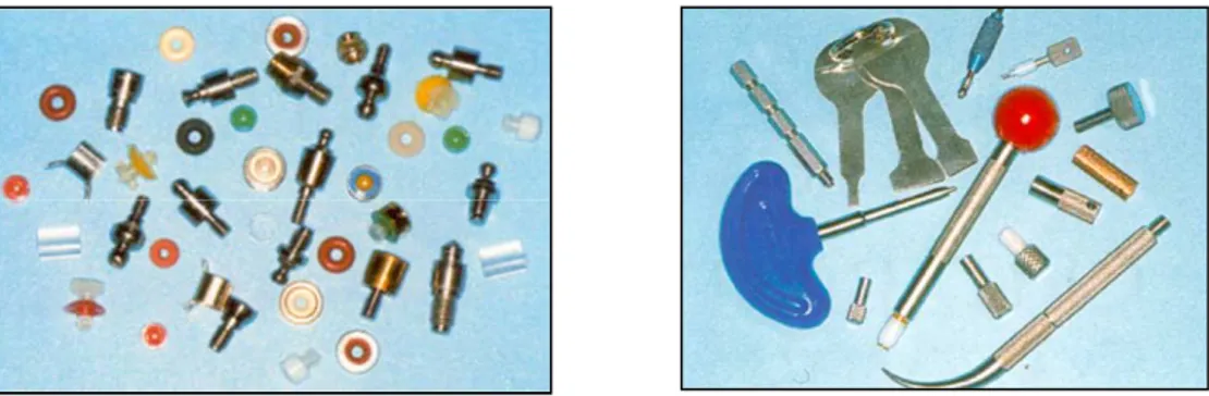 Fig. 14  et 15 – Différents systèmes d’attache et leurs outils spécifiques. 