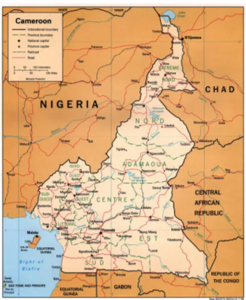 Figure 7 Situation du Cameroun en Afrique  Figure 8 Carte du Cameroun 