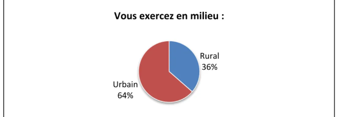 Figure	9	:	Répartition	des	dentistes	en	fonction	de	leur	lieu	d’exercice	